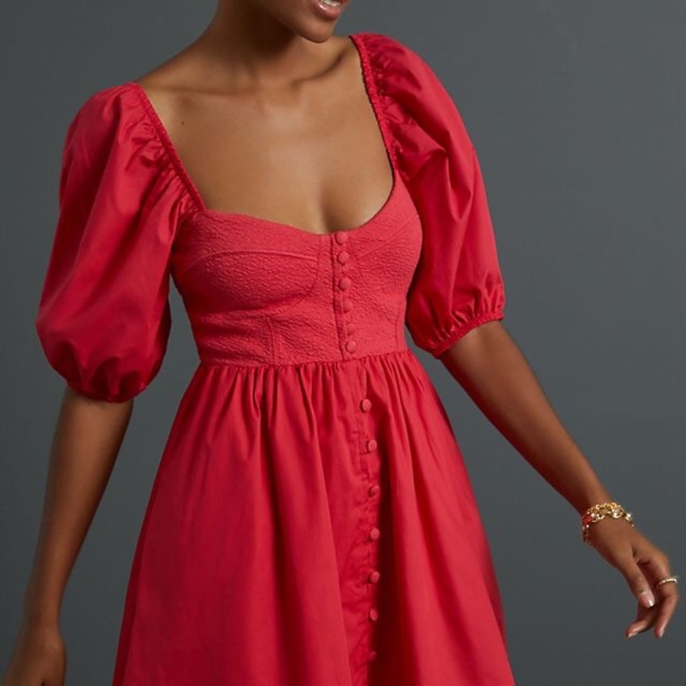 Anthropologie maeve puff sleeve pink mini dress